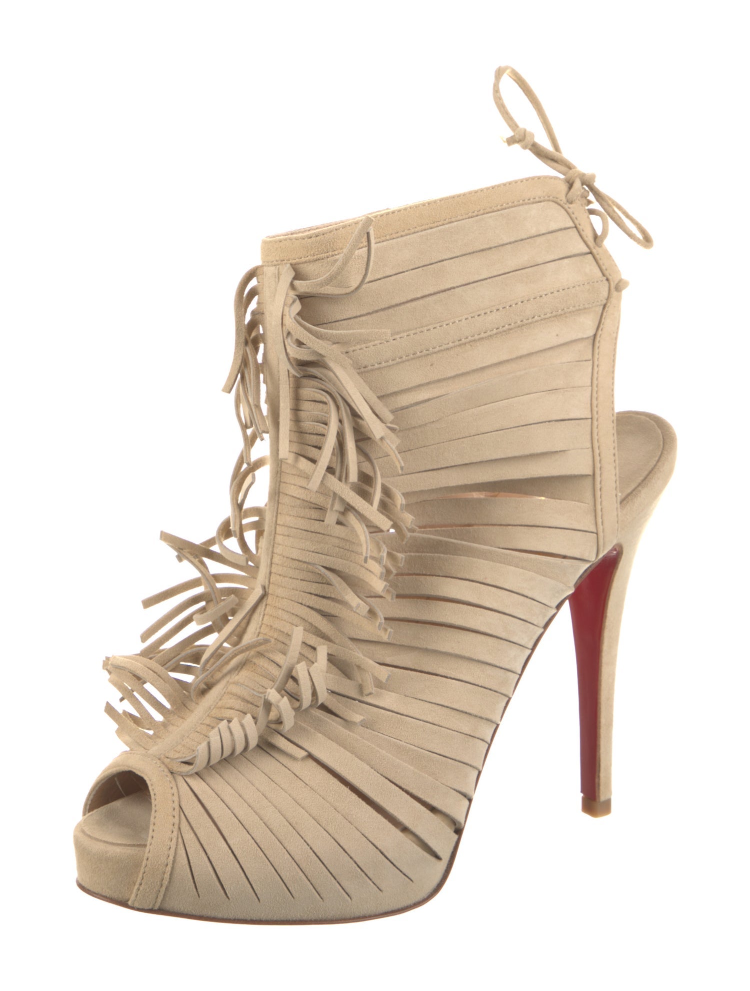 Christian Louboutin Suede Fringe Trim Accent Sandals w/ Tags