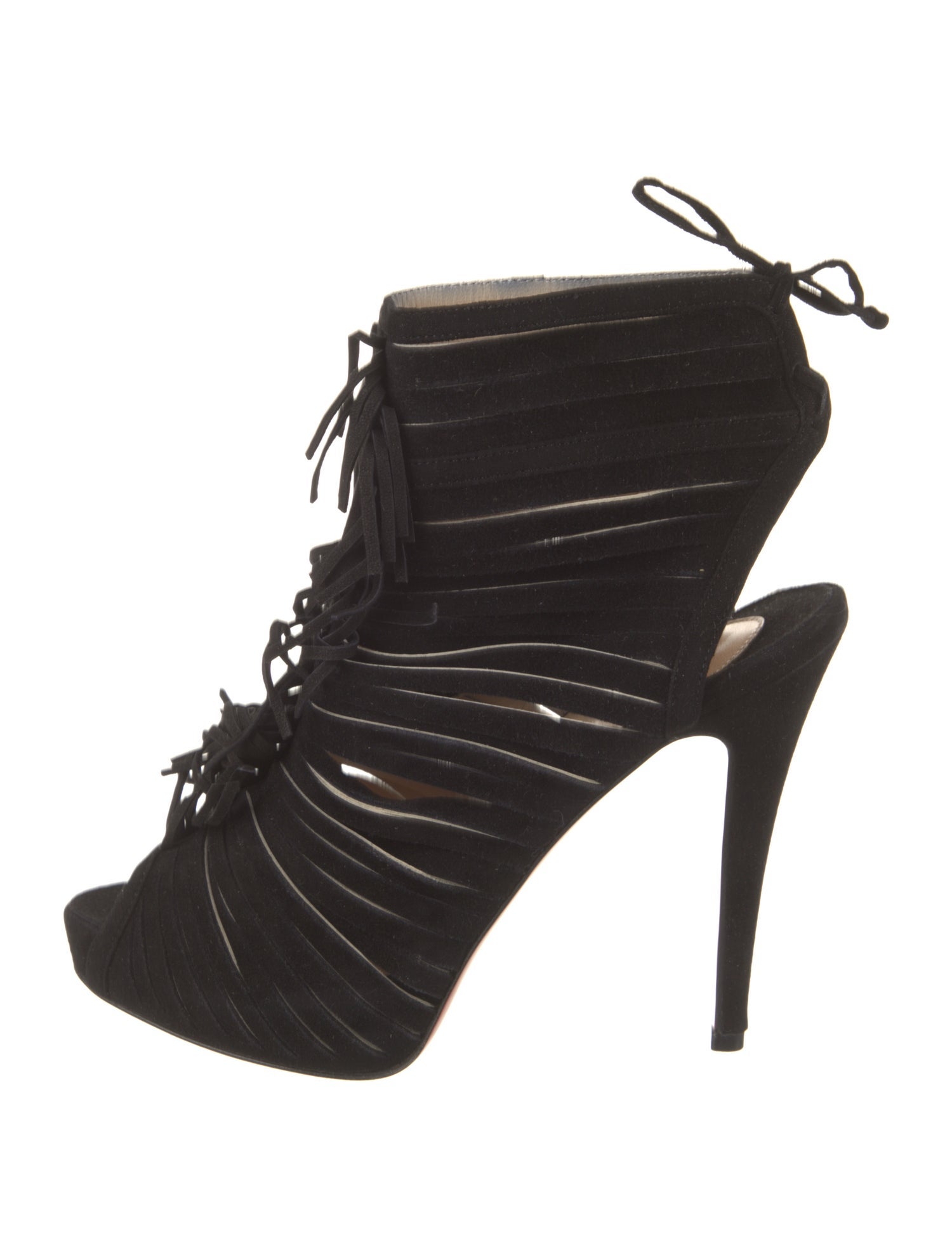 Christian Louboutin Suede Fringe Trim Accent Lace-Up Boots