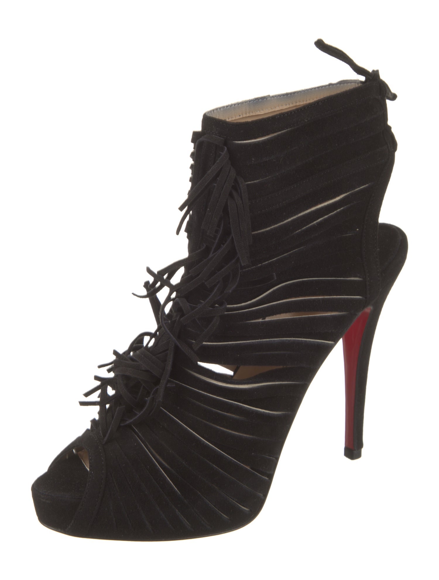 Christian Louboutin Suede Fringe Trim Accent Lace-Up Boots