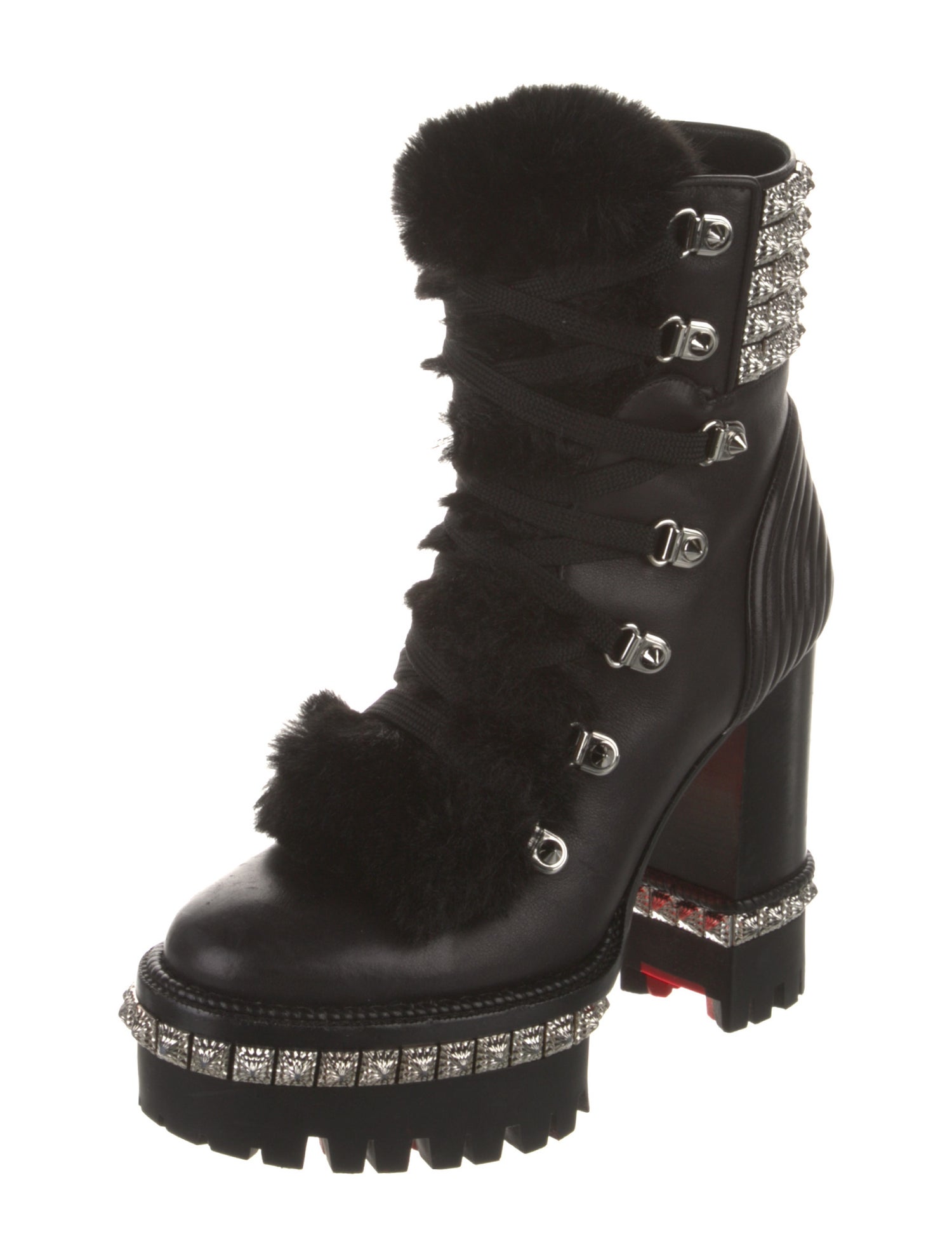 Christian Louboutin Leather Studded Accents Combat Boots