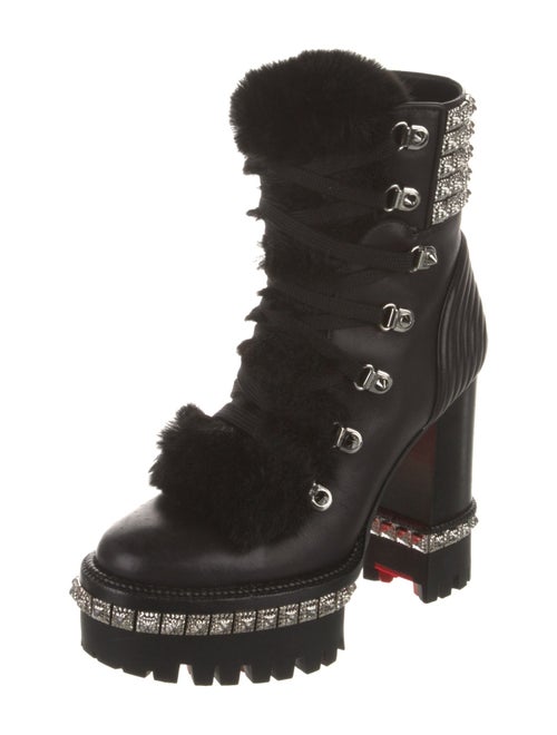 Christian Louboutin Leather Studded Accents Combat Boots