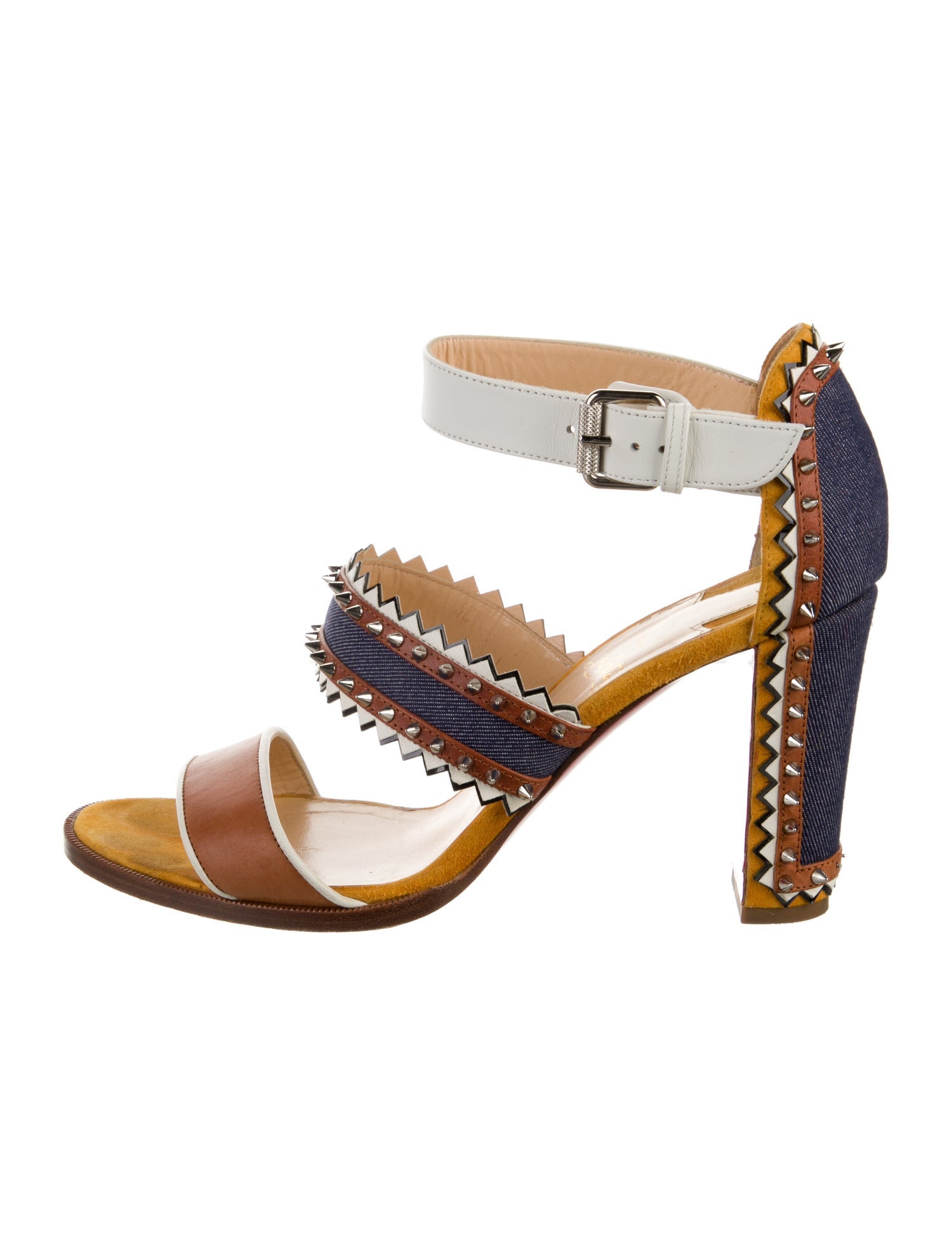 Christian Louboutin Spike Accents Denim Sandals