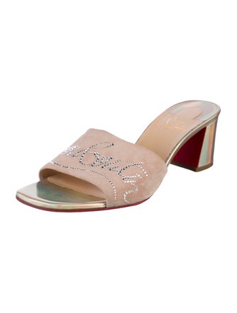 Christian Louboutin Leather Crystal Embellishments Slides