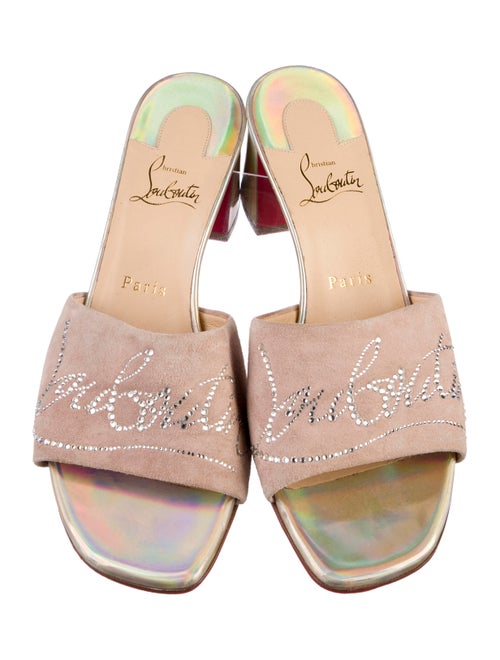 Christian Louboutin Leather Crystal Embellishments Slides