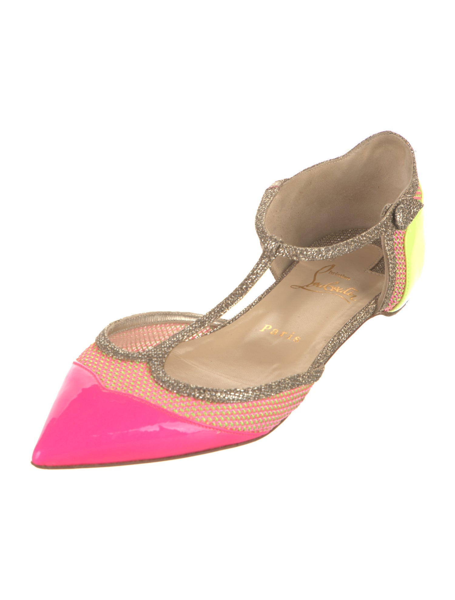 Christian Louboutin Patent Leather Colorblock Pattern D'Orsay Flats