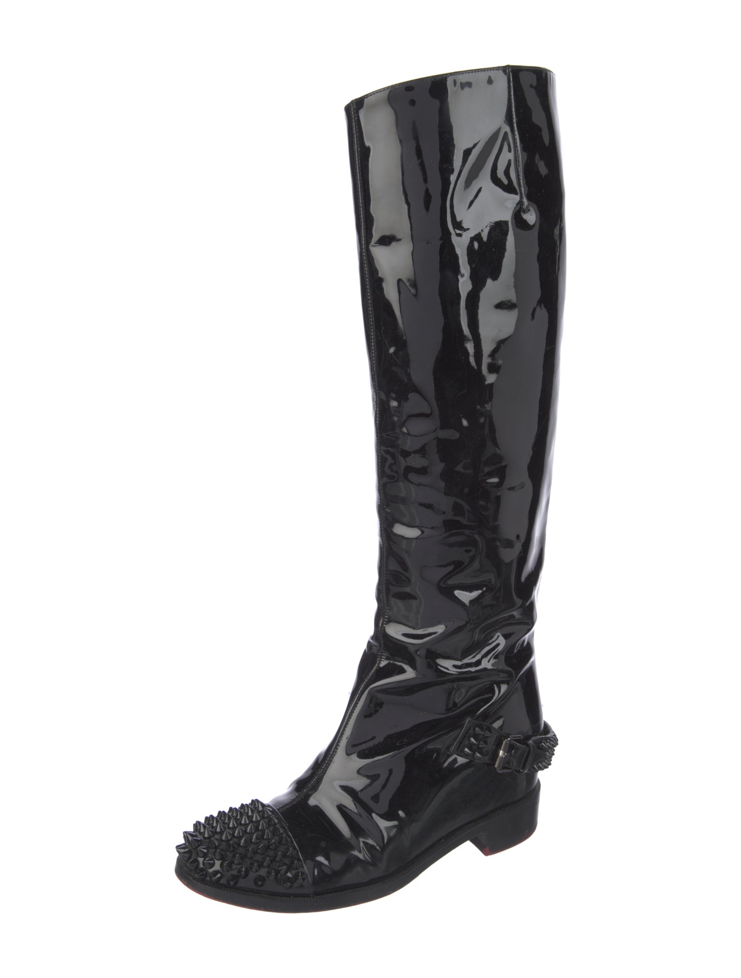 Christian Louboutin Patent Leather Studded Accents Riding Boots