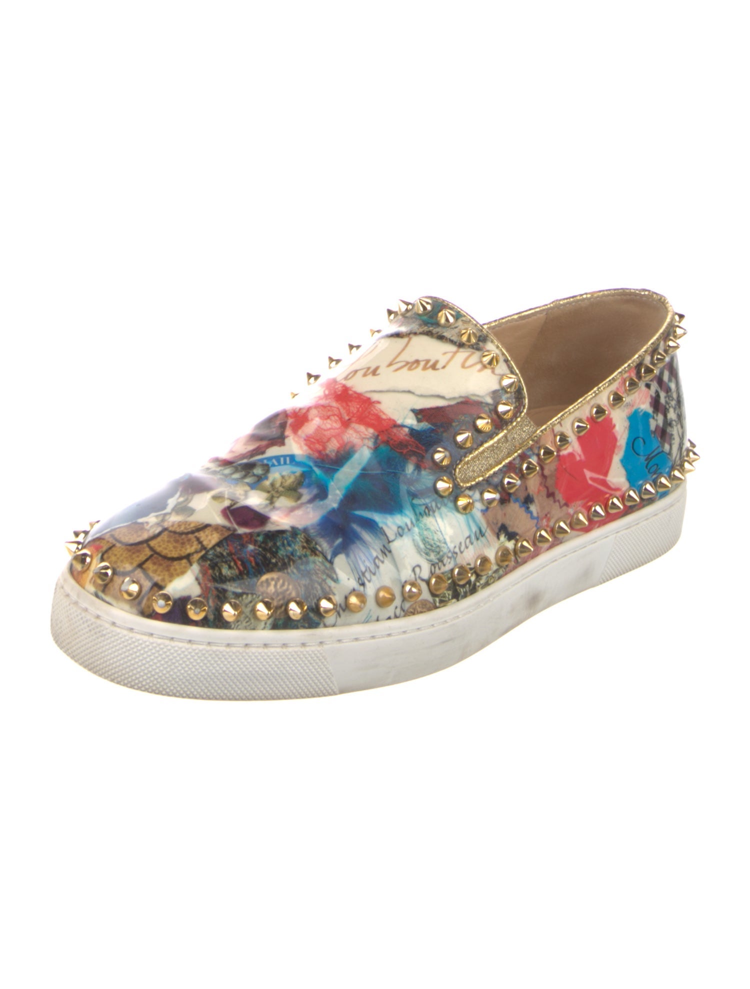 Christian Louboutin Spike Accents Patent Leather Sneakers