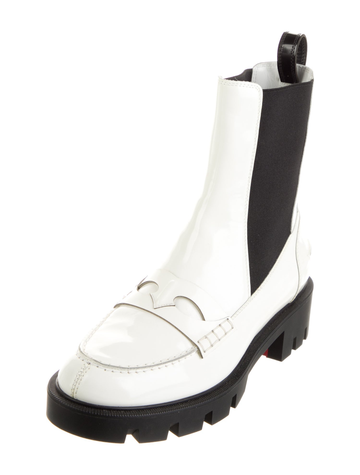 Christian Louboutin Patent Leather Colorblock Pattern Chelsea Boots
