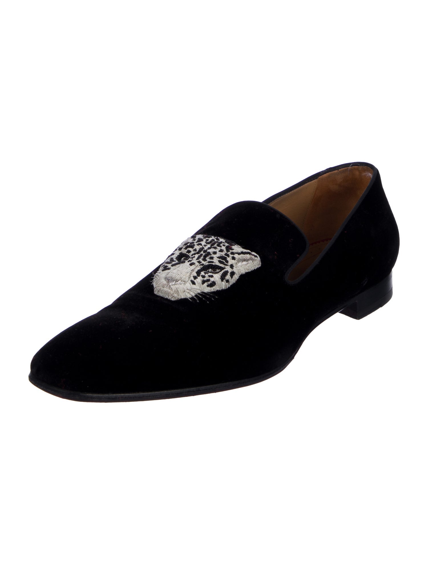 Christian Louboutin Velvet Embroidered Accent Loafers