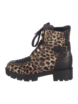 Christian Louboutin Calf Hair Animal Print Combat Boots