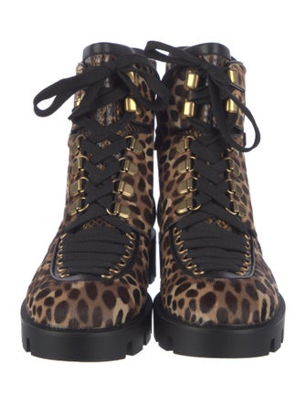 Christian Louboutin Calf Hair Animal Print Combat Boots