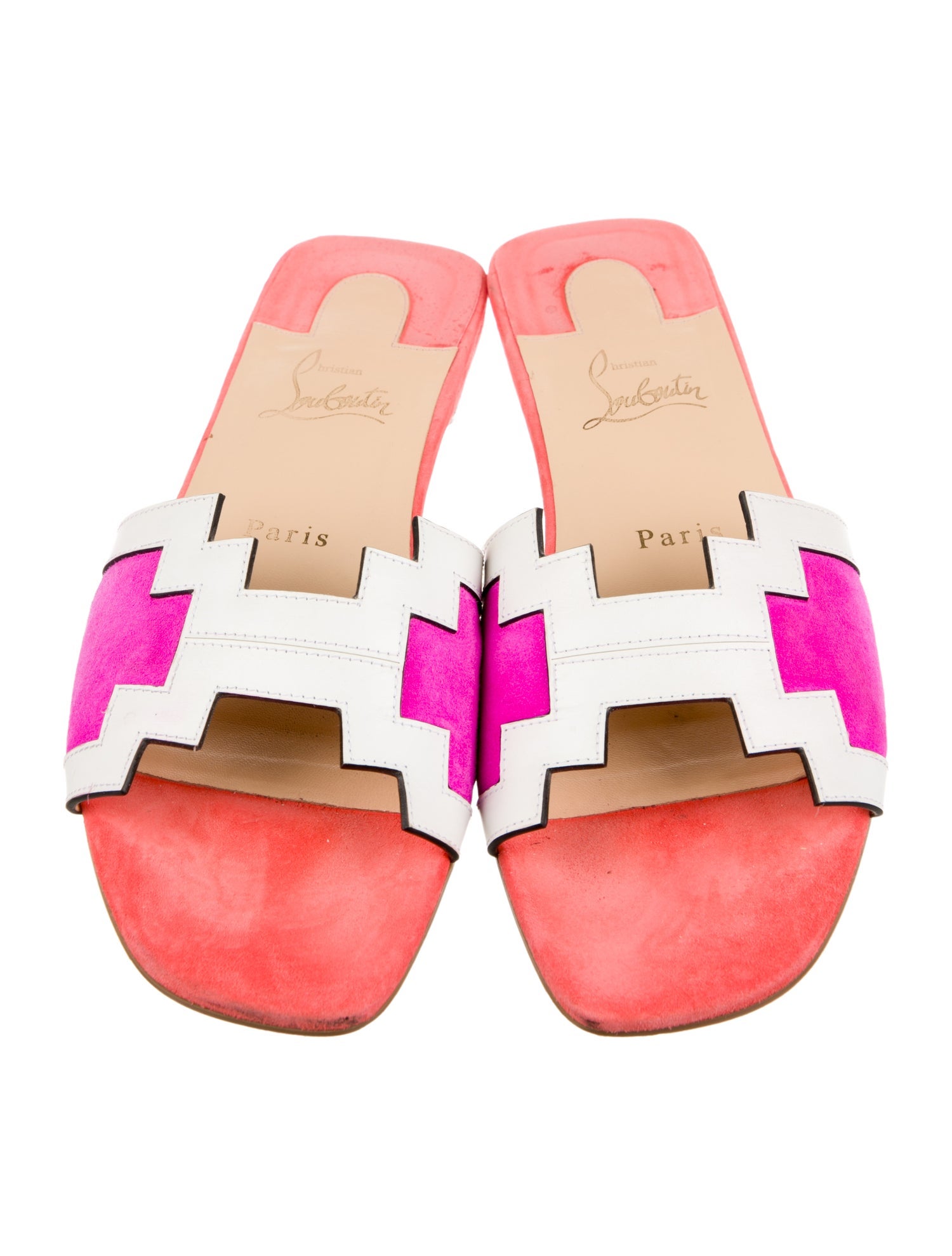 Christian Louboutin Suede Colorblock Pattern Slides