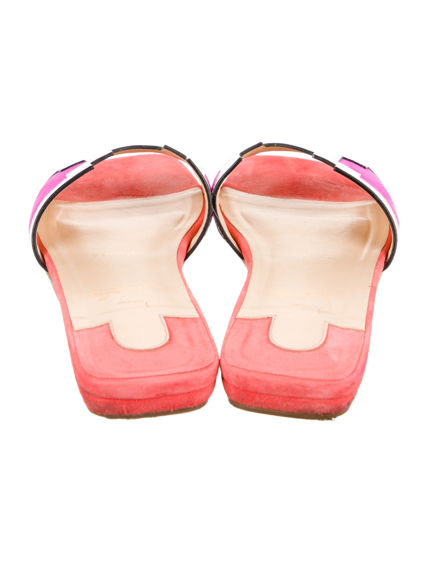 Christian Louboutin Suede Colorblock Pattern Slides