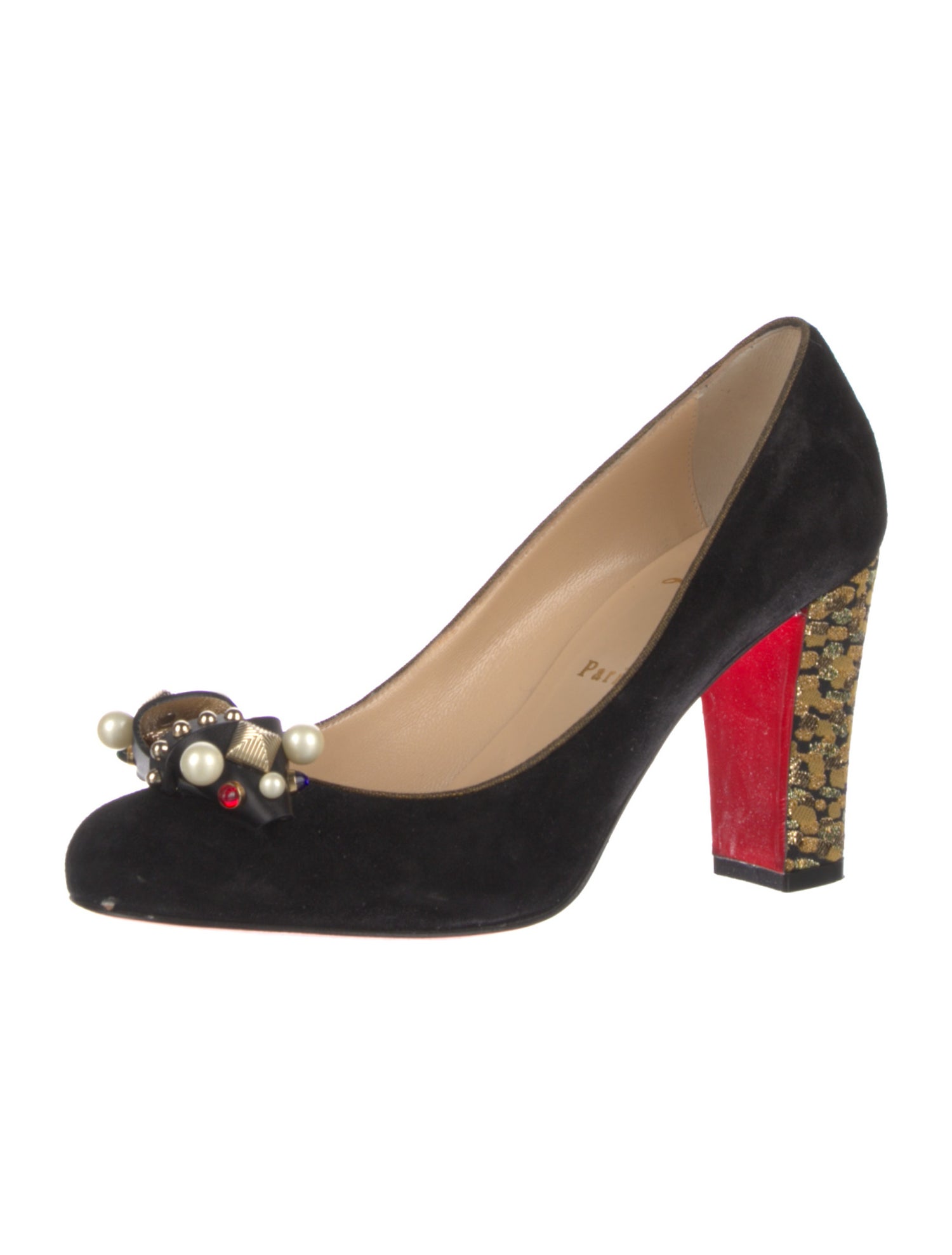 Christian Louboutin Faux Pearl Accents Suede Pumps