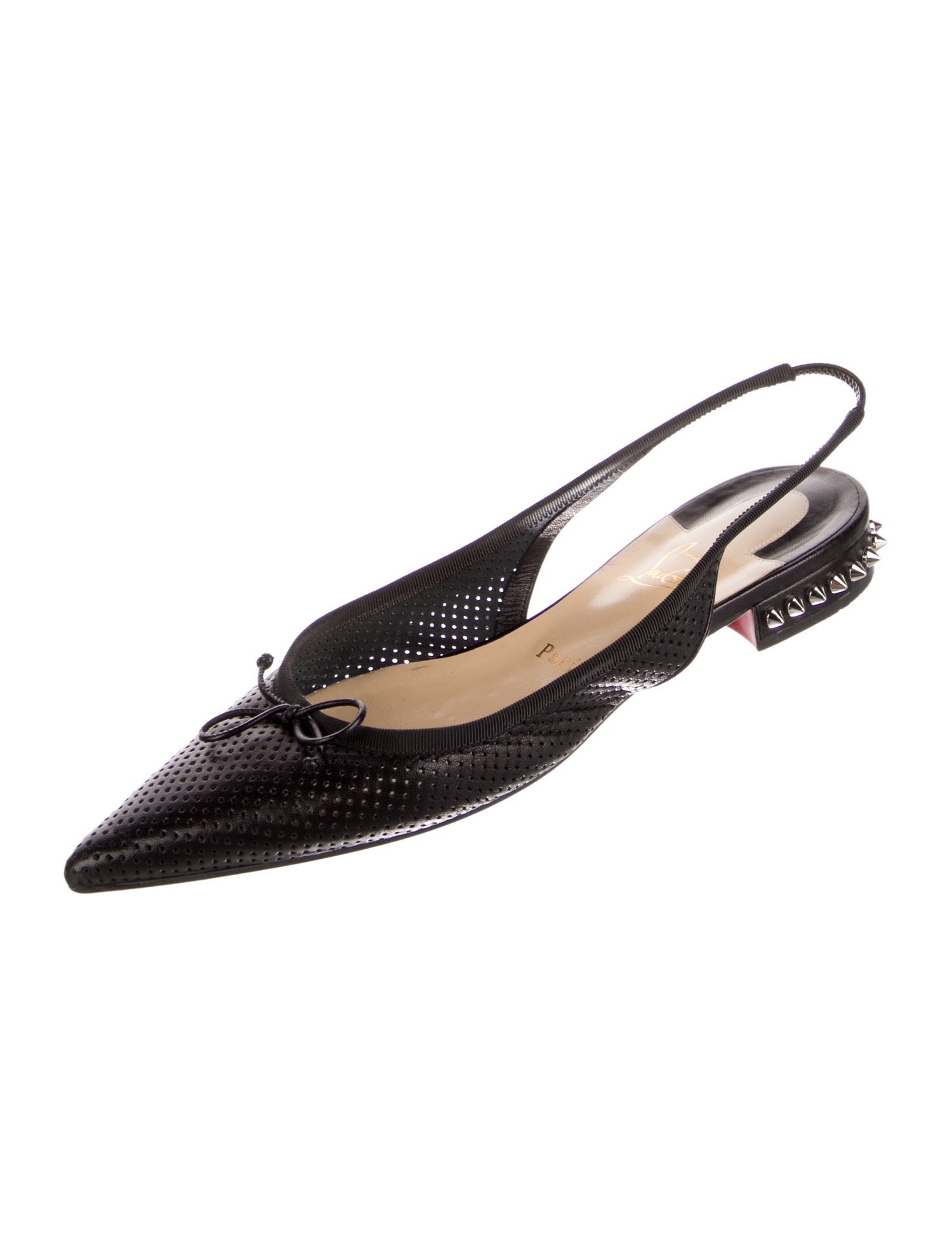 Christian Louboutin Spike Accents Leather Slingback Flats