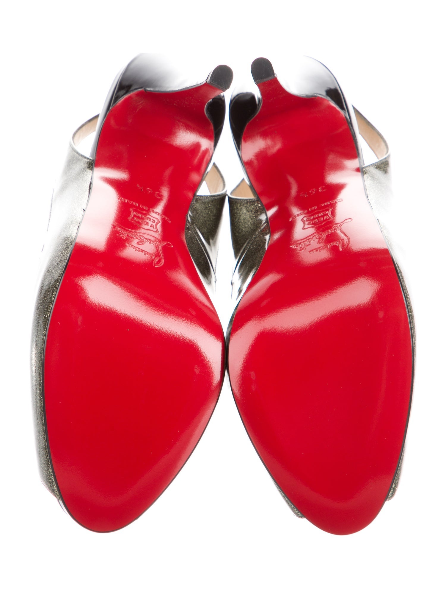 Christian Louboutin Patent Leather Glitter Accents Slingback Sandals