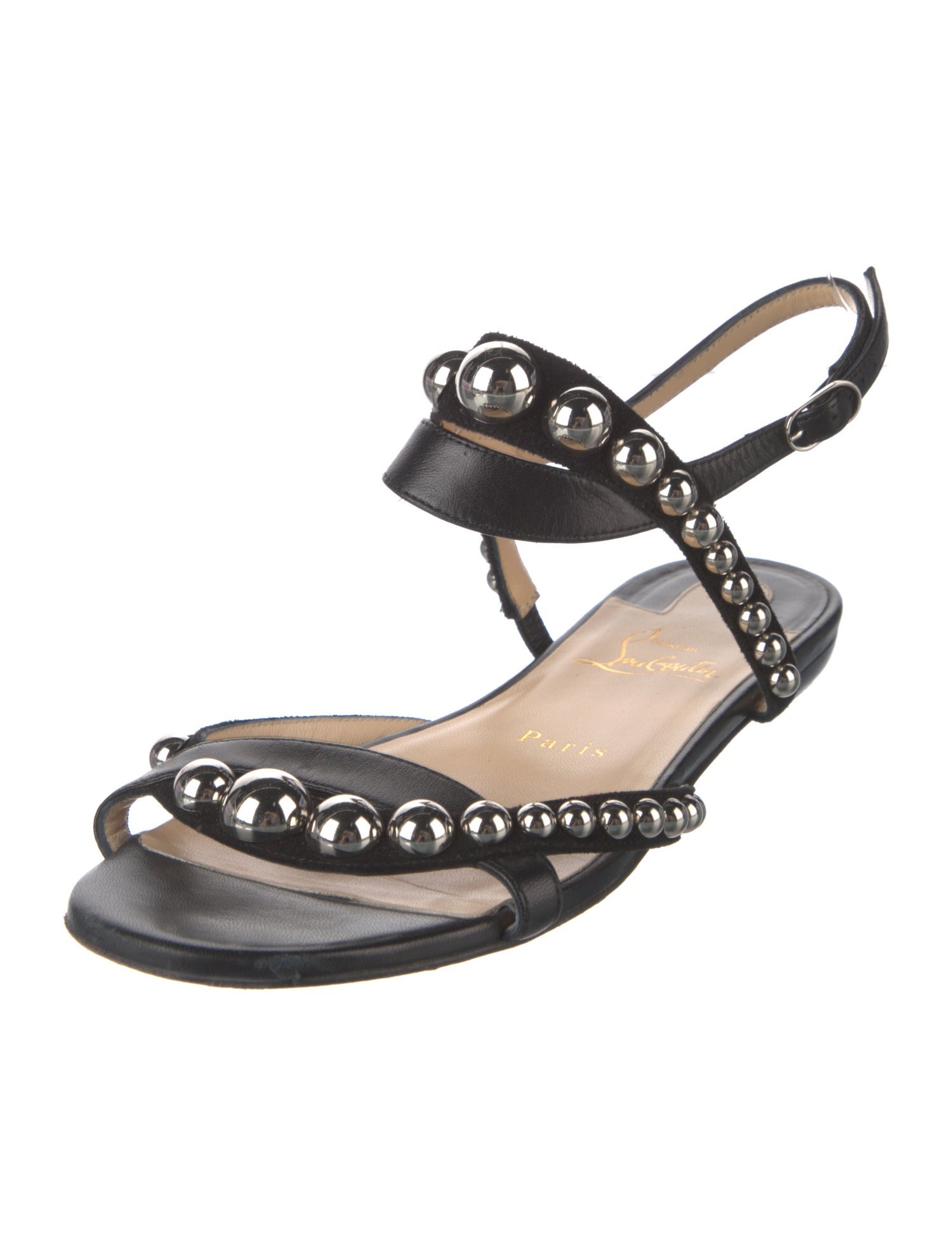 Christian Louboutin Leather Studded Accents Slingback Sandals