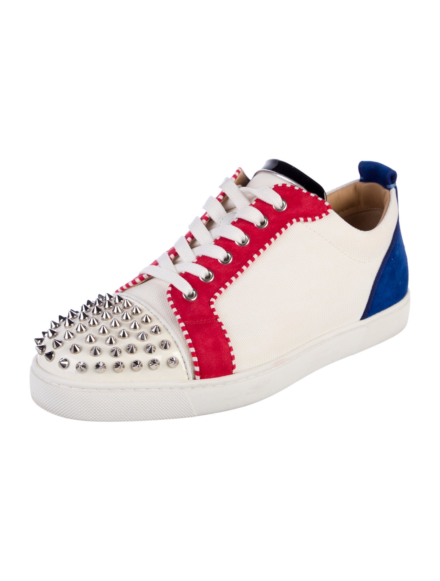 Christian Louboutin Spike Accents Colorblock Pattern Sneakers