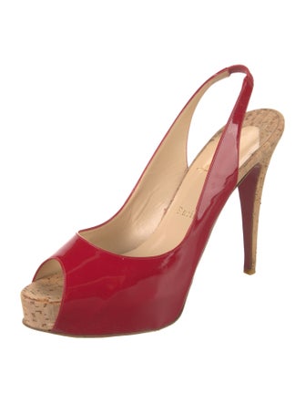 Christian Louboutin Patent Leather Colorblock Pattern Slingback Pumps