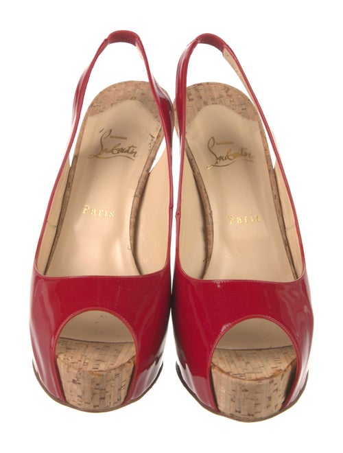 Christian Louboutin Patent Leather Colorblock Pattern Slingback Pumps