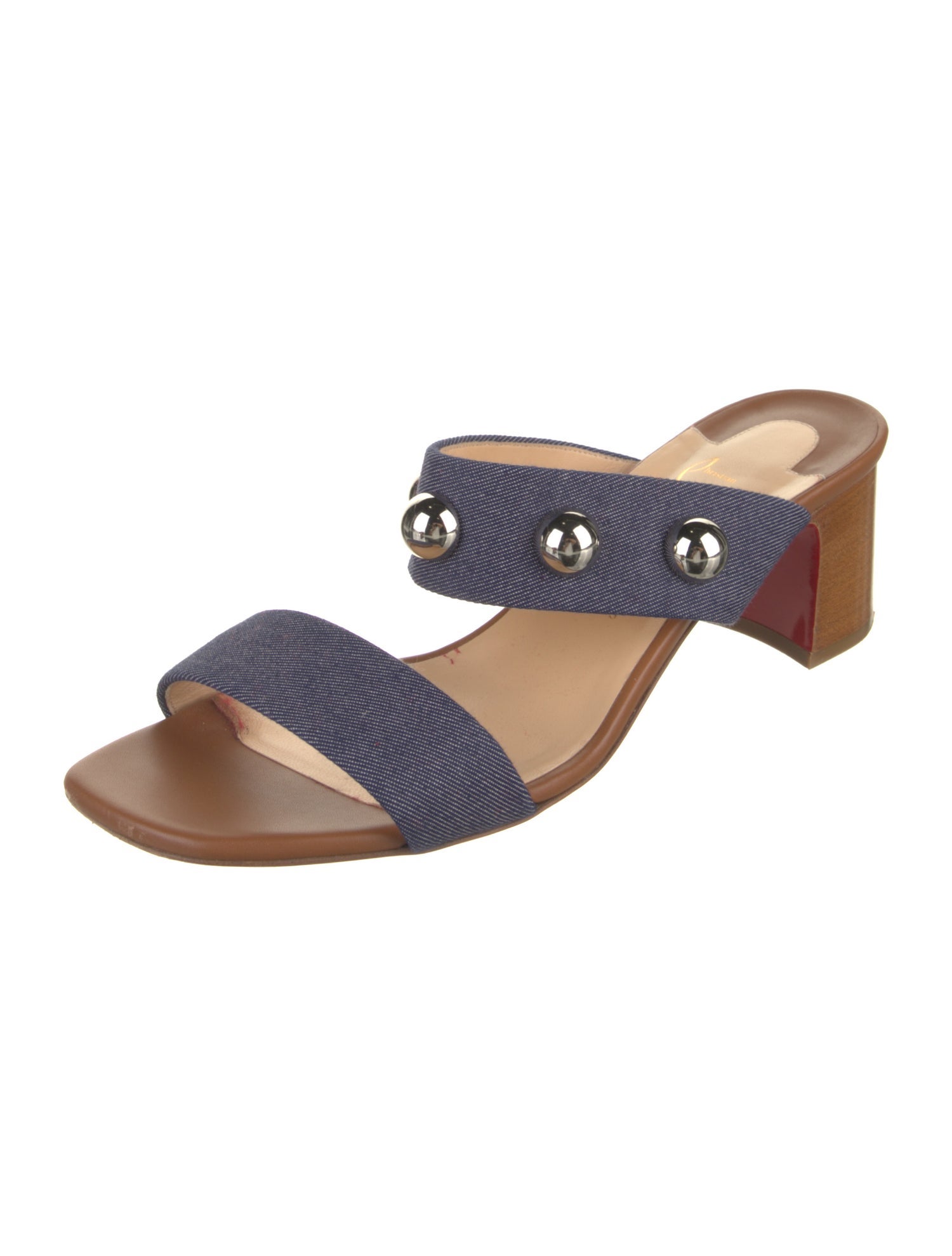 Christian Louboutin Denim Studded Accents Slides