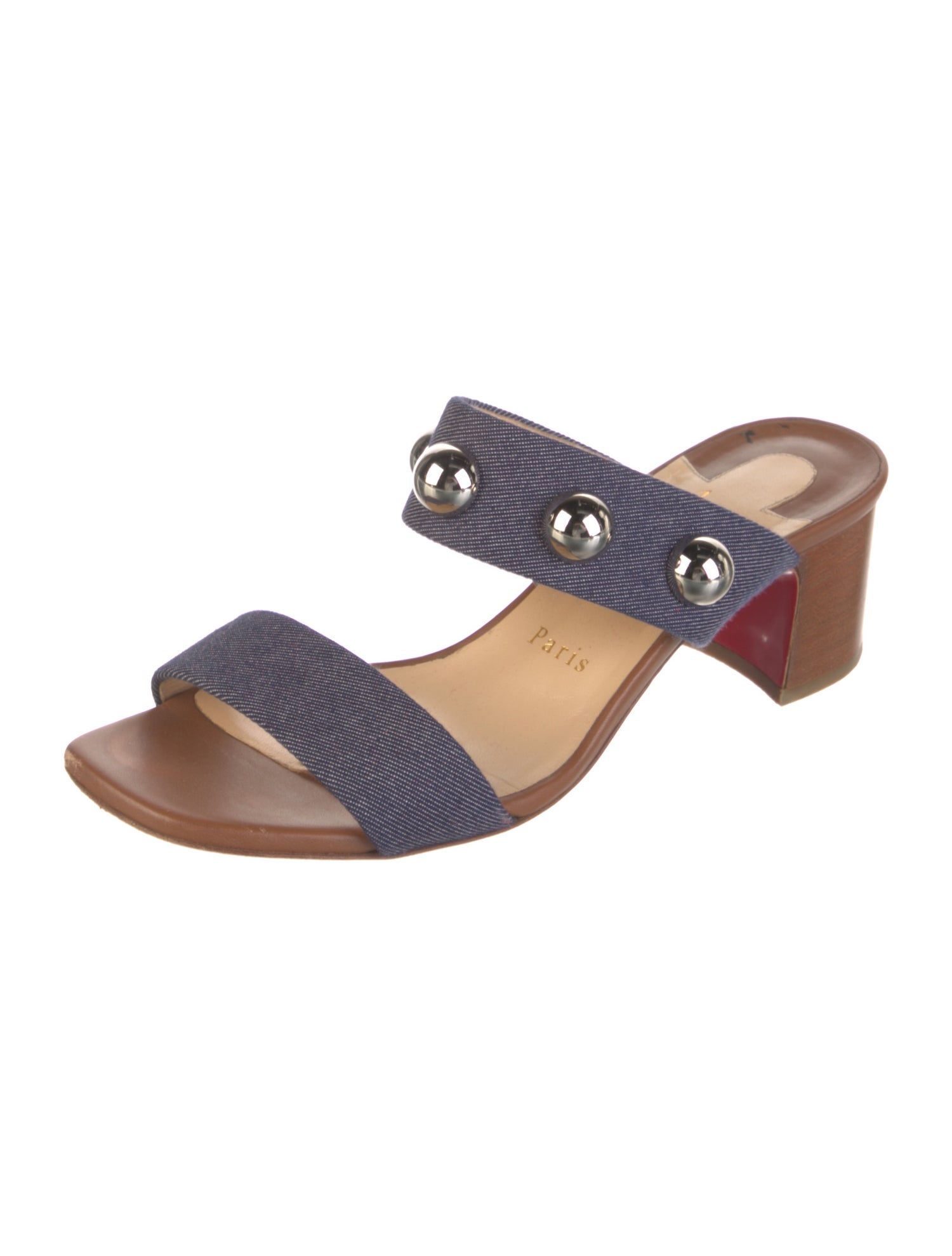 Christian Louboutin Denim Studded Accents Slides