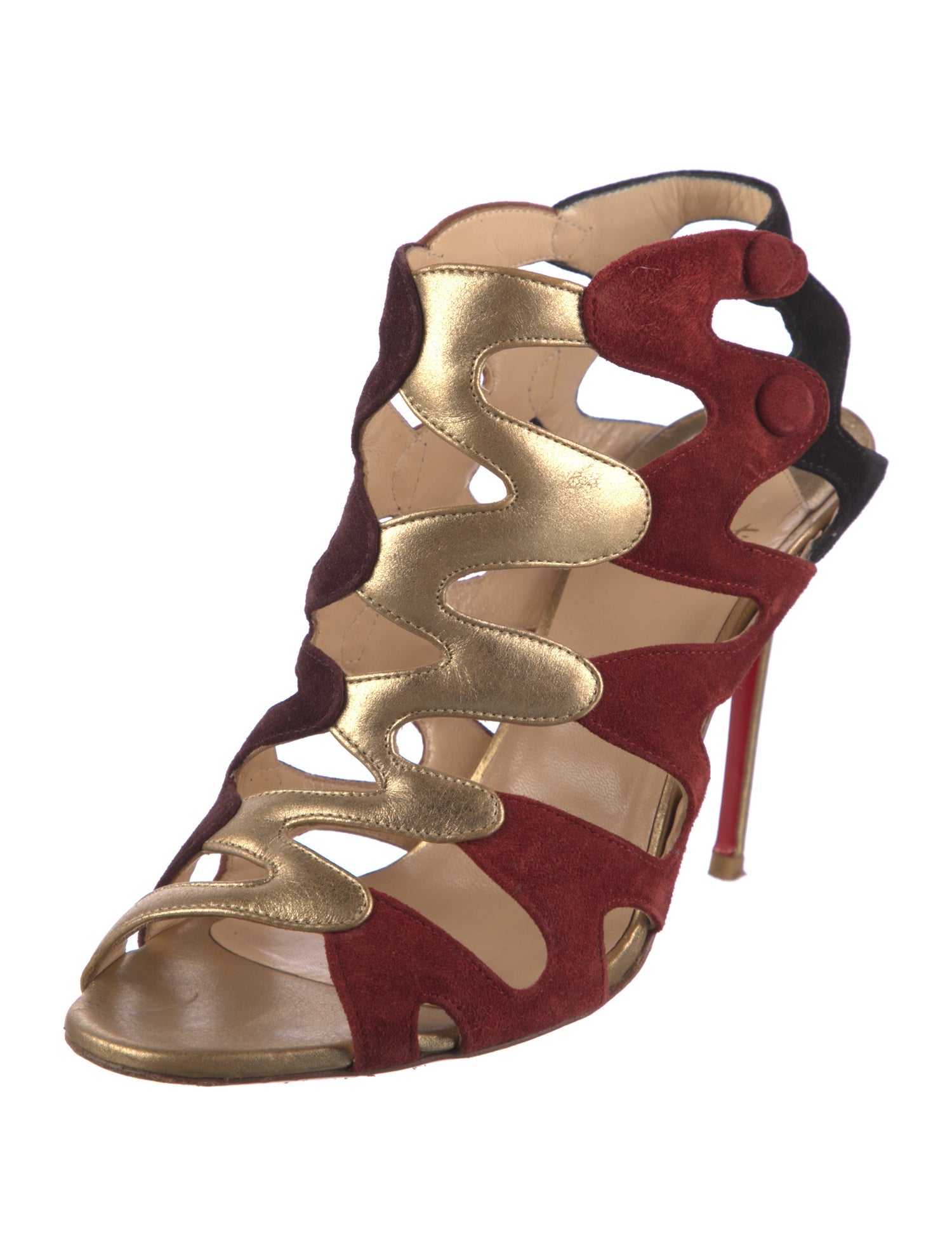 Christian Louboutin Suede Colorblock Pattern Gladiator Sandals