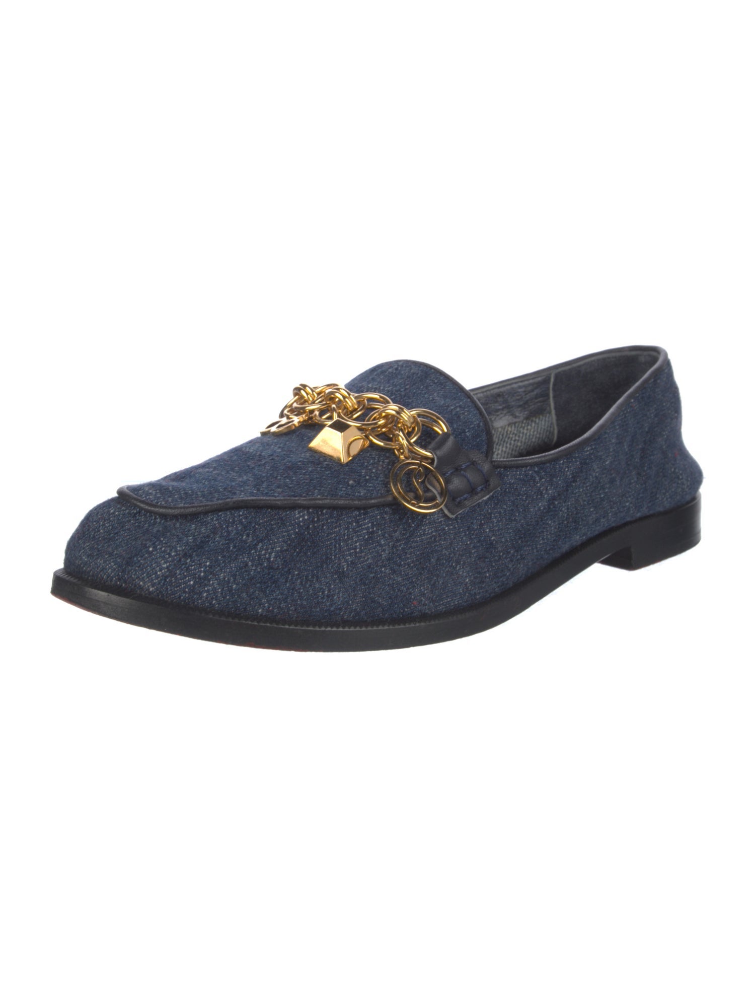Christian Louboutin Denim Chain-Link Accents Loafers