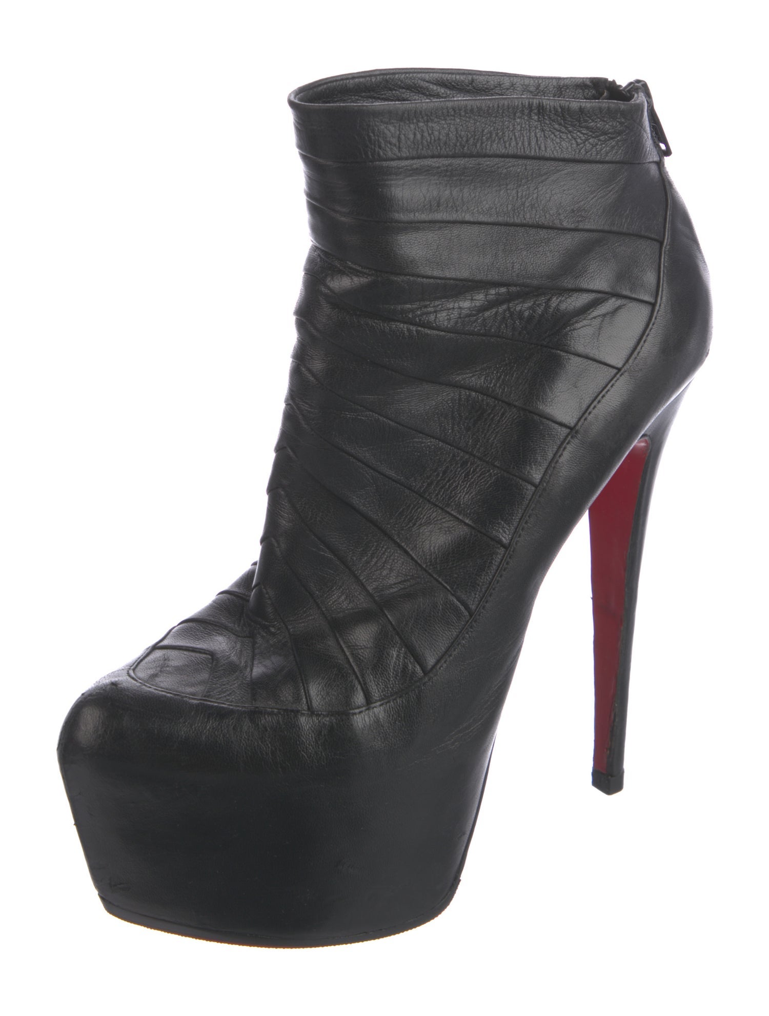 Christian Louboutin Leather Ruffle Embellishment Boots