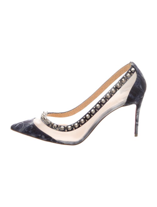 Christian Louboutin Spike Accents Canvas Slingback Pumps