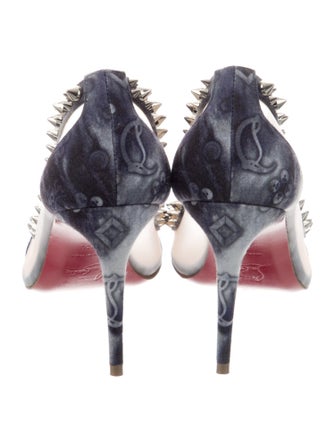 Christian Louboutin Spike Accents Canvas Slingback Pumps