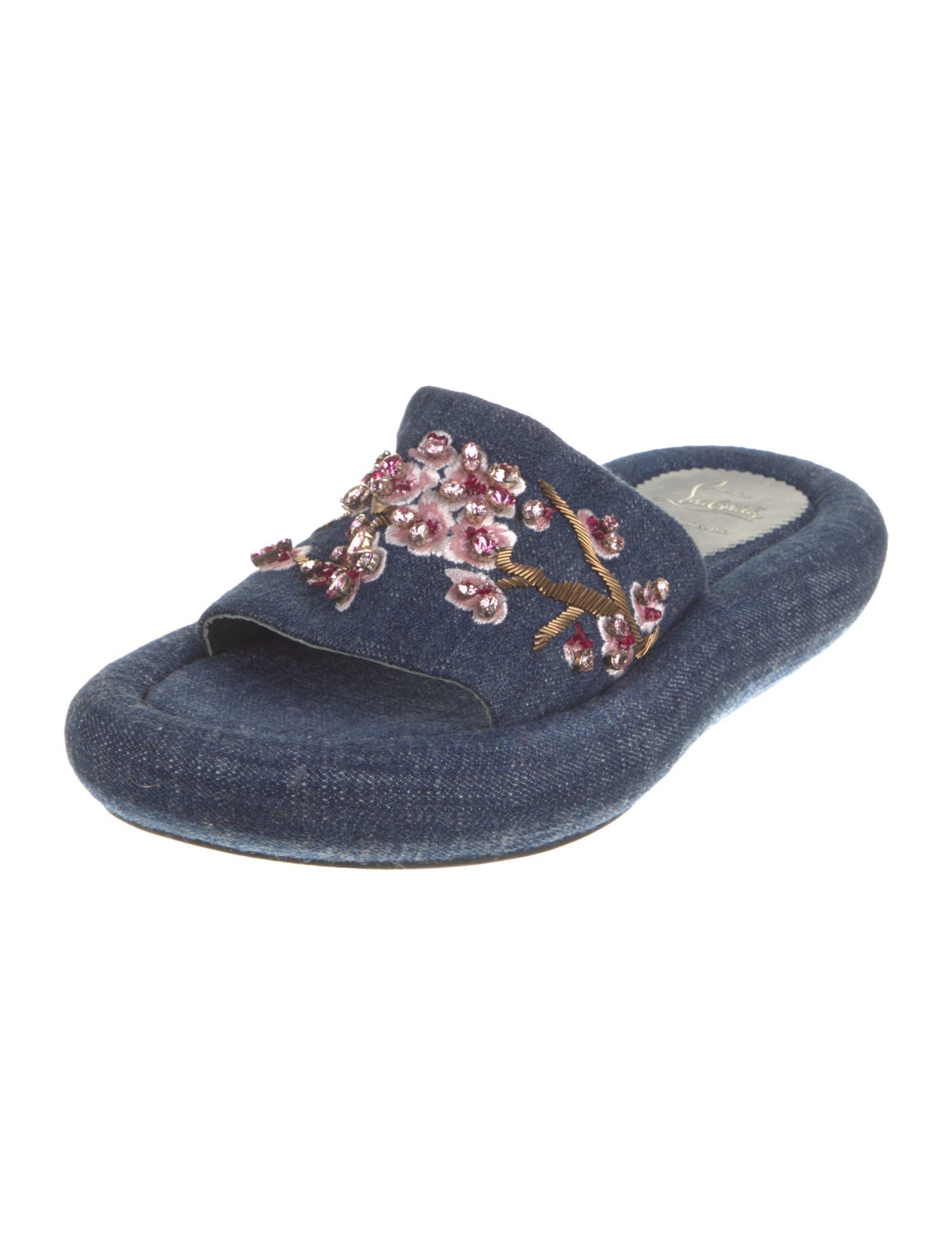 Christian Louboutin Denim Floral Print Slides