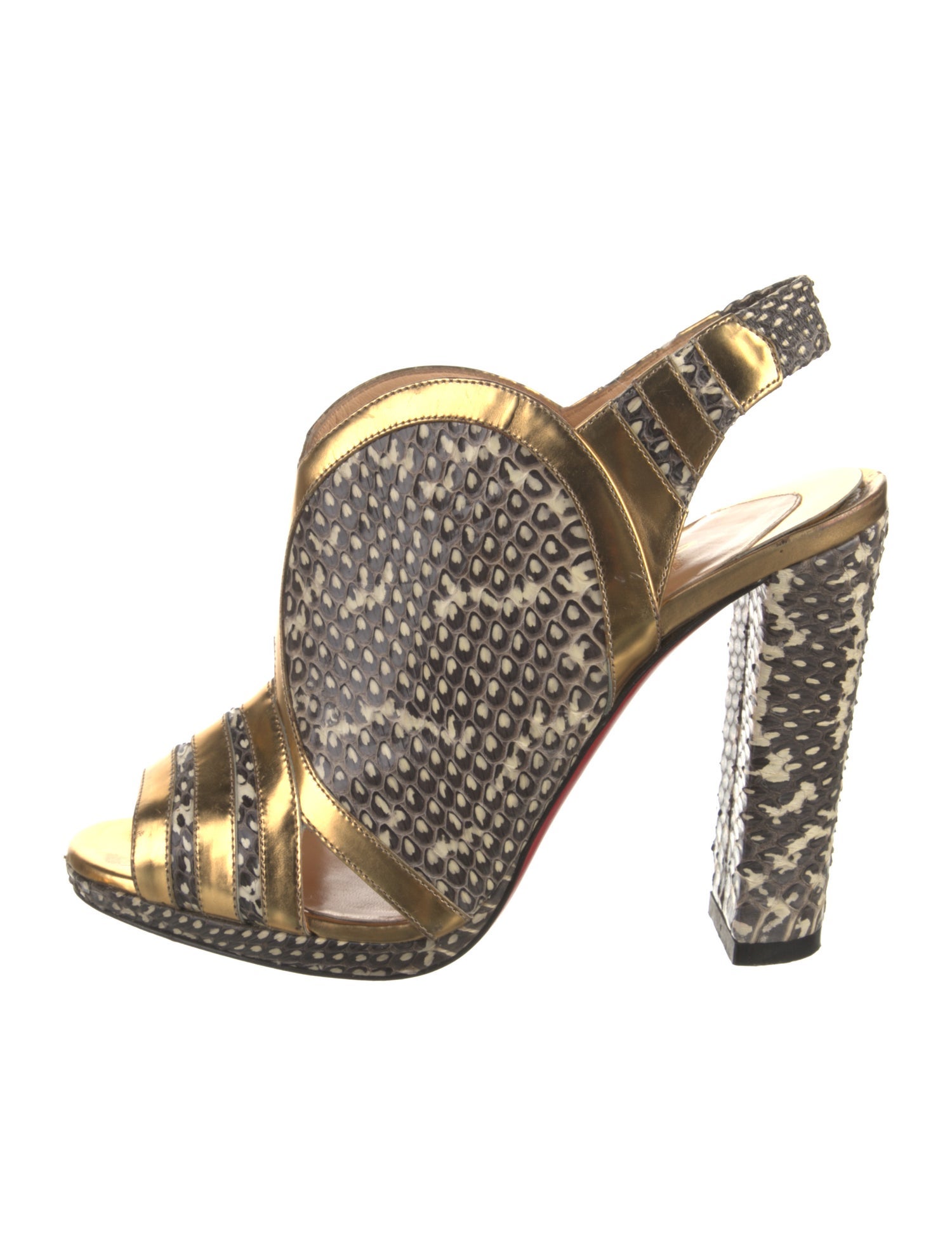 Christian Louboutin Embossed Leather Animal Print Slingback Sandals