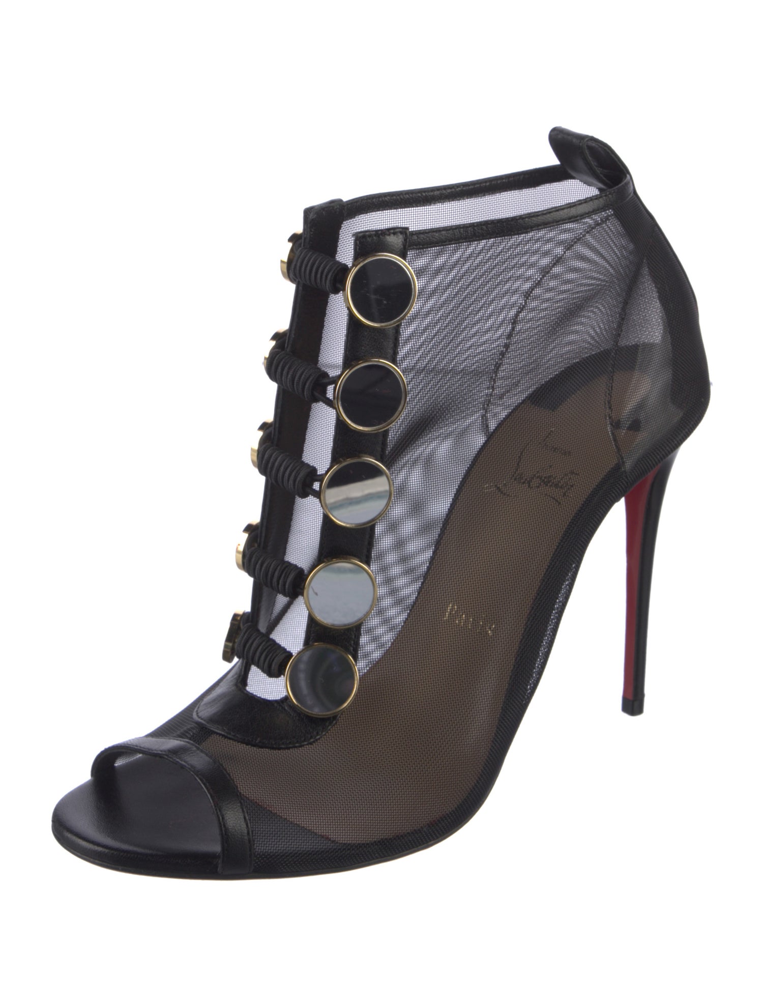 Christian Louboutin Mesh Leather Trim Embellishment Sandals