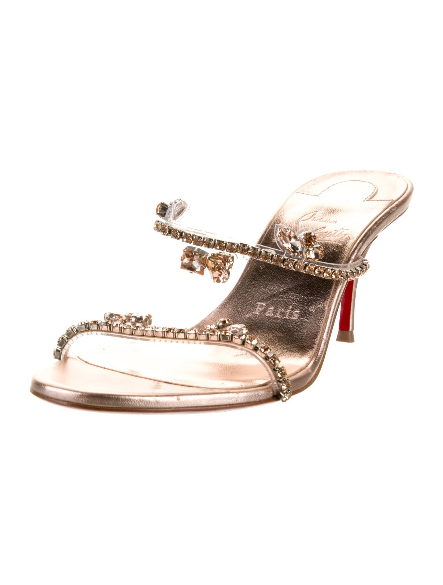 Christian Louboutin Leather Crystal Embellishments Slides