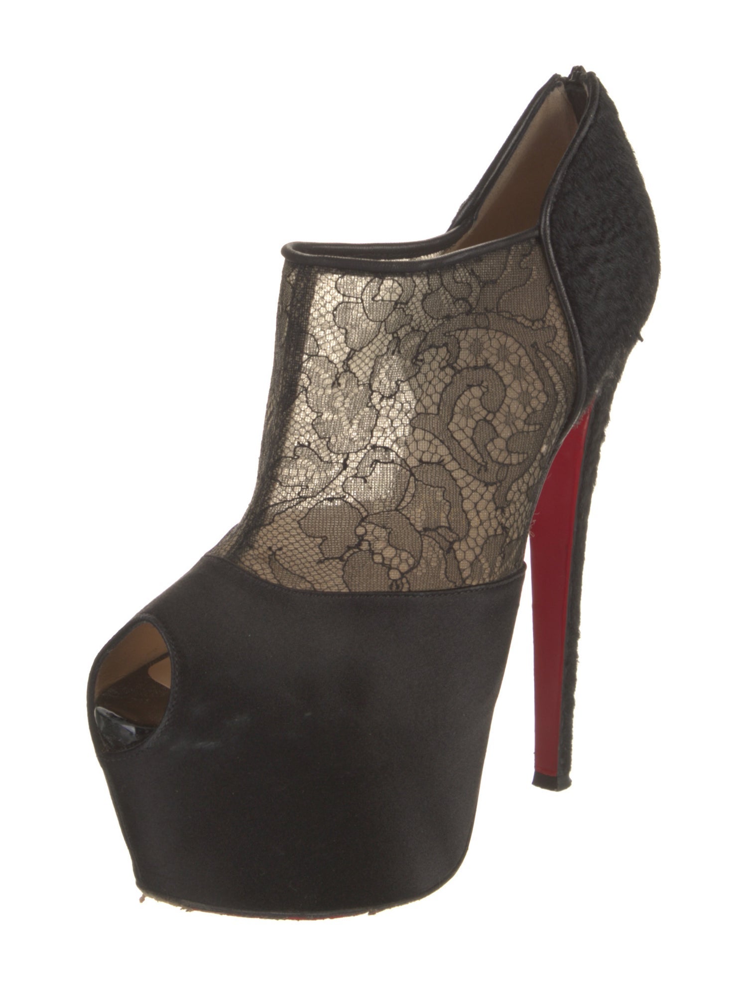 Christian Louboutin Satin Lace Trim Embellishment Mules