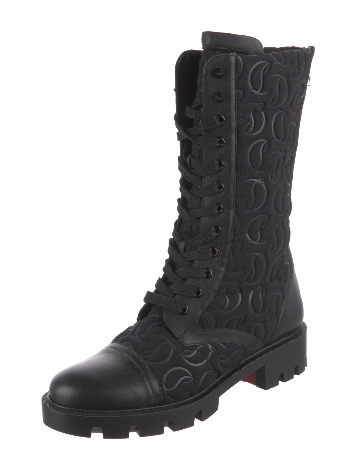 Christian Louboutin Spike Accents Neoprene Combat Boots