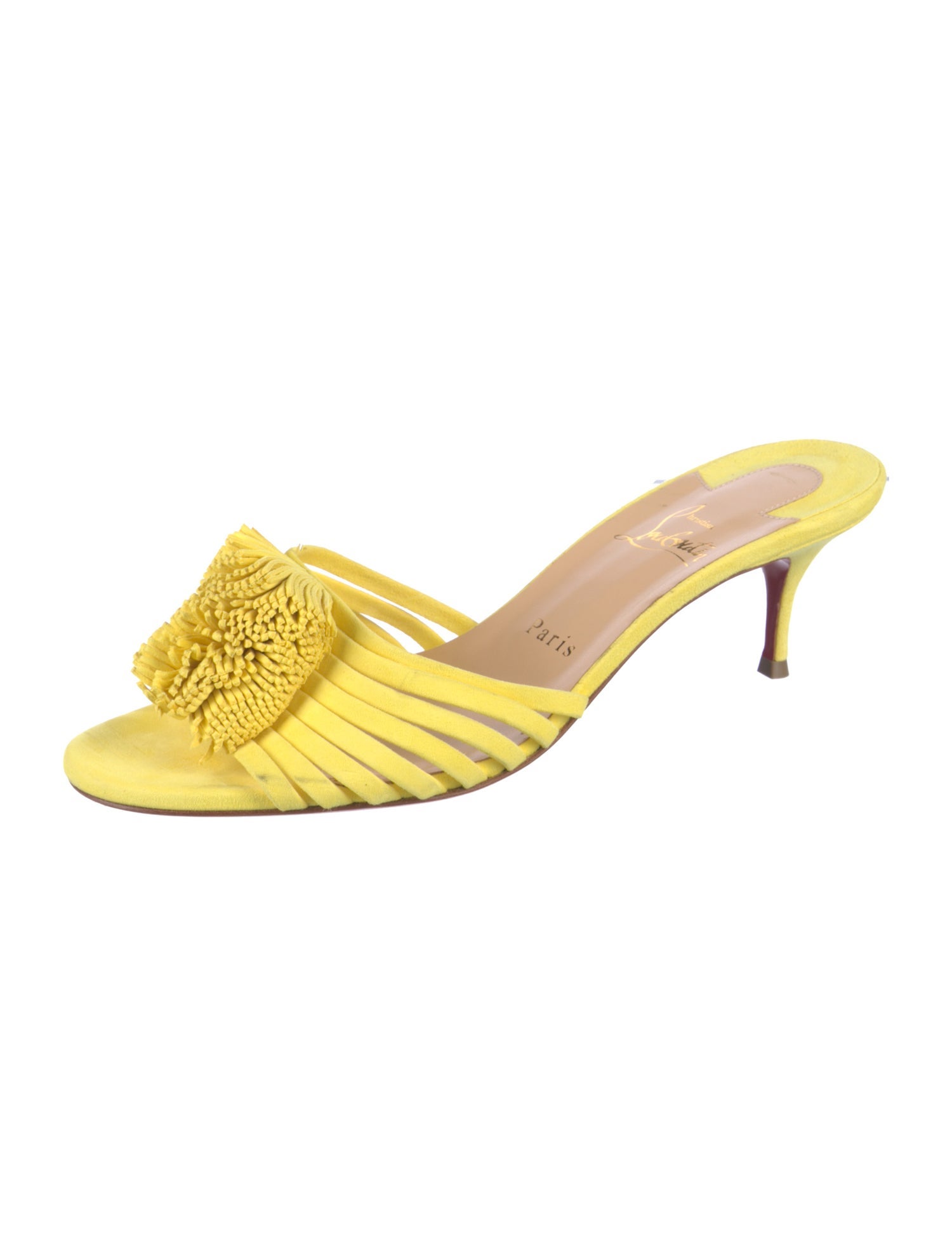 Christian Louboutin Suede Fringe Trim Accent Slides