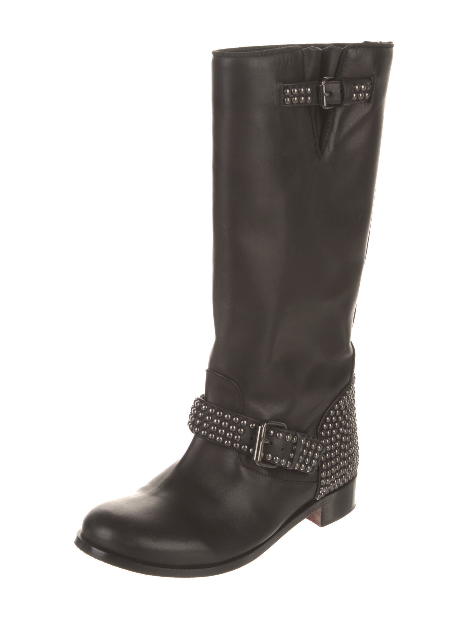 Christian Louboutin Leather Studded Accents Moto Boots