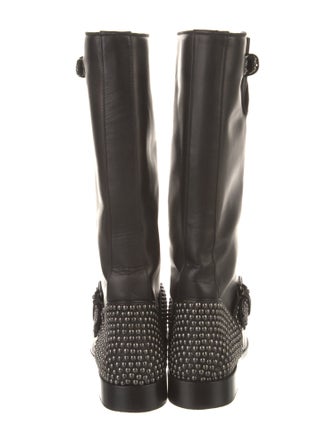 Christian Louboutin Leather Studded Accents Moto Boots
