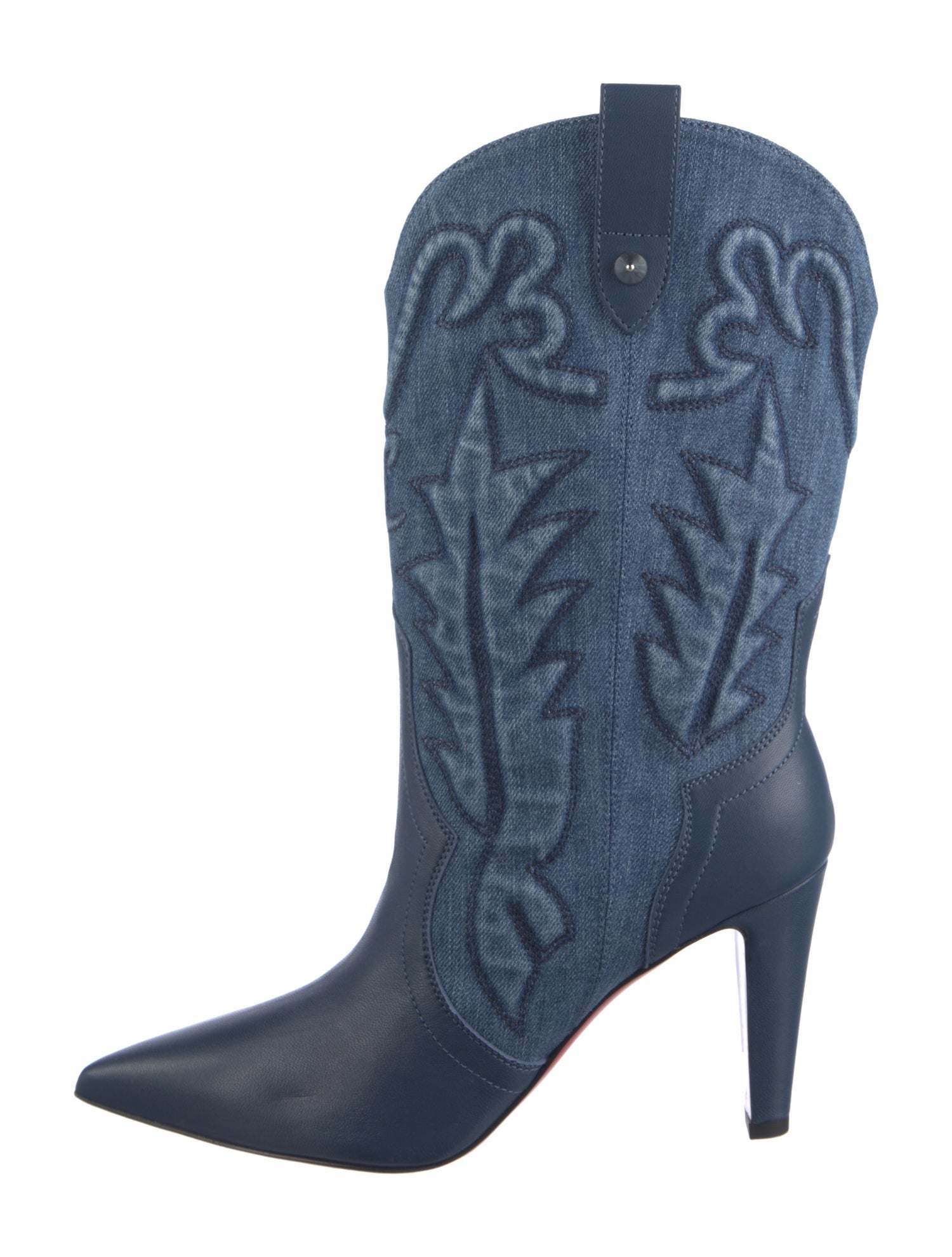 Christian Louboutin Spike Accents Denim Western Boots