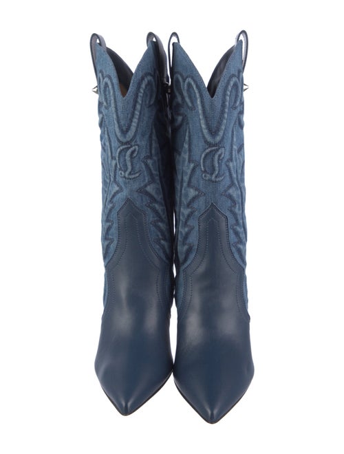 Christian Louboutin Spike Accents Denim Western Boots