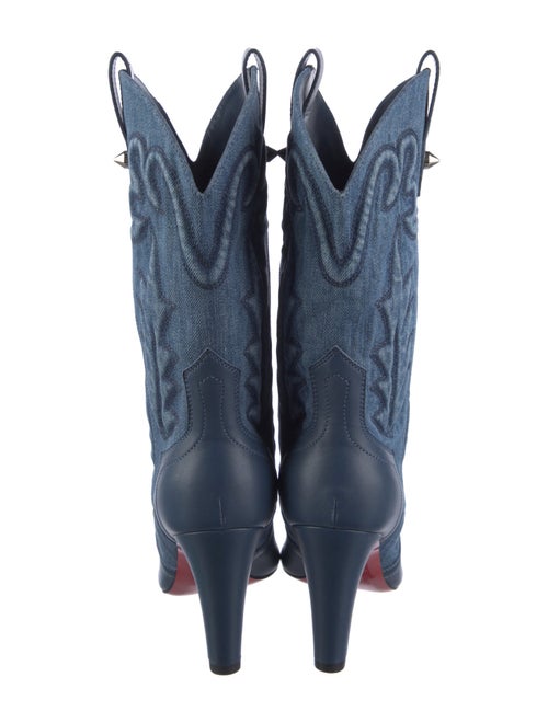 Christian Louboutin Spike Accents Denim Western Boots
