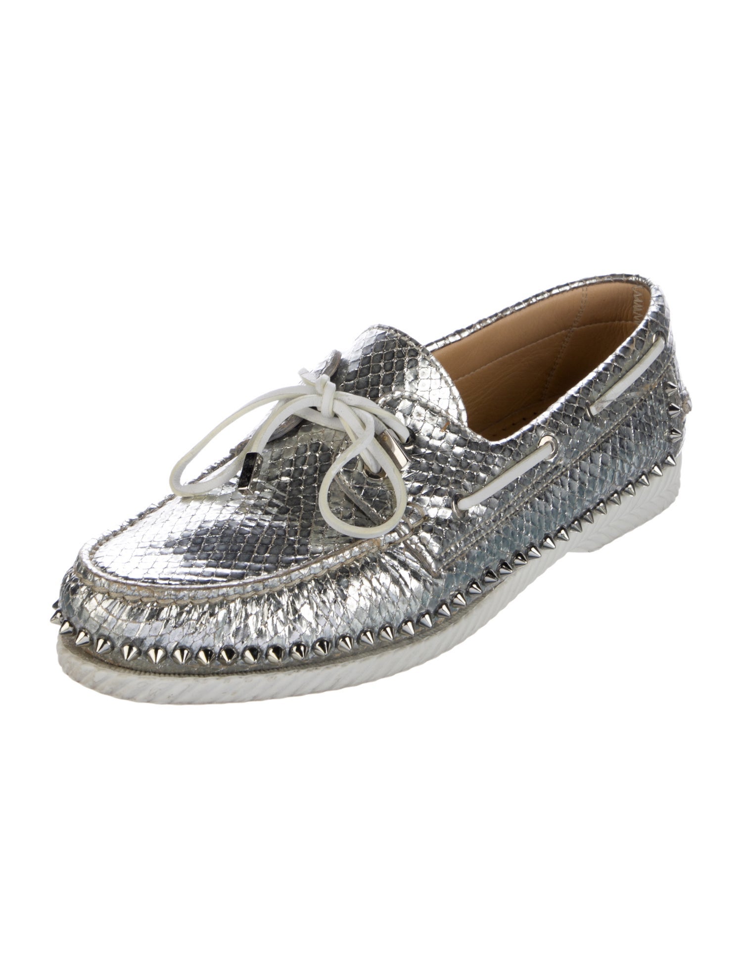 Christian Louboutin Spike Accents Leather Boat Shoes