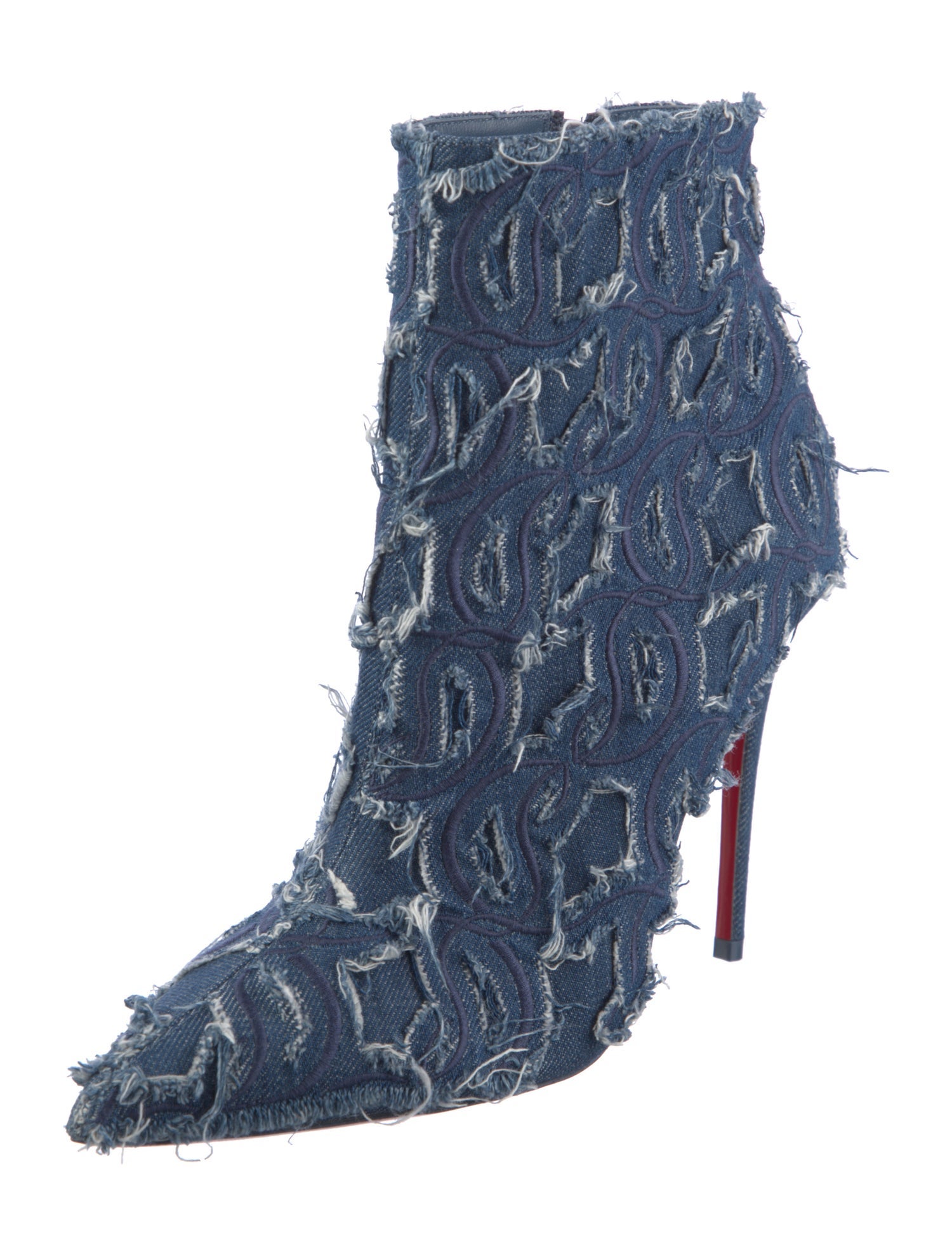 Christian Louboutin Denim Distressed Accents Sock Boots