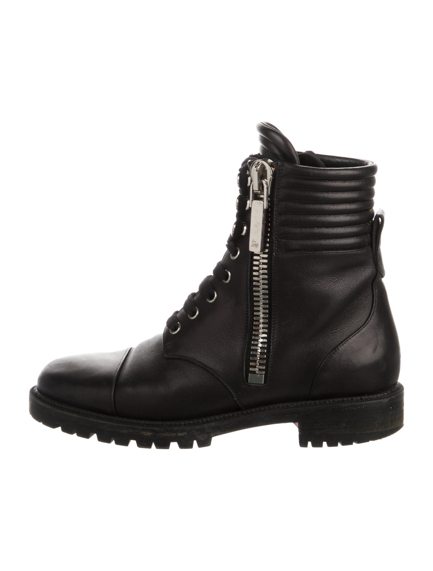 Christian Louboutin Spike Accents Leather Combat Boots
