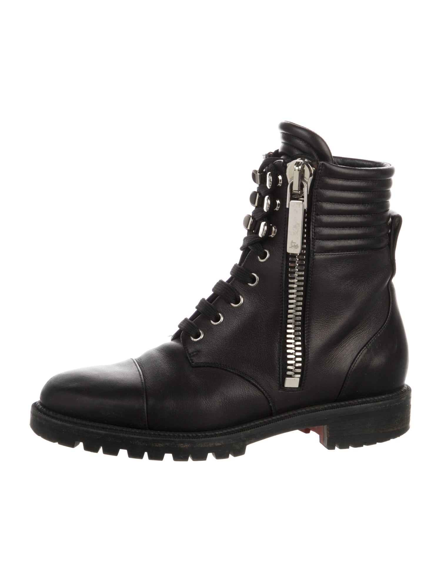 Christian Louboutin Spike Accents Leather Combat Boots