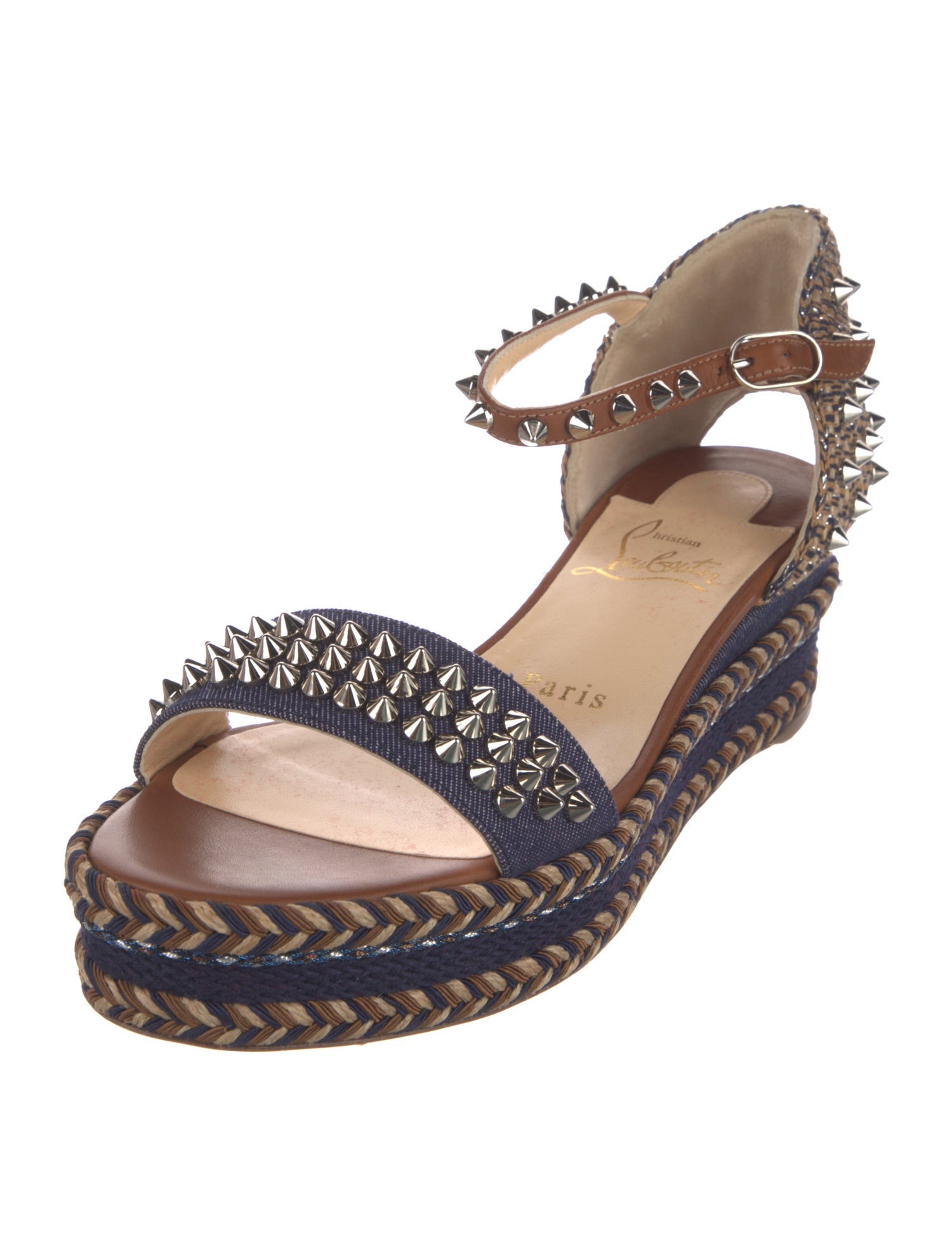 Christian Louboutin Spike Accents Denim Espadrilles