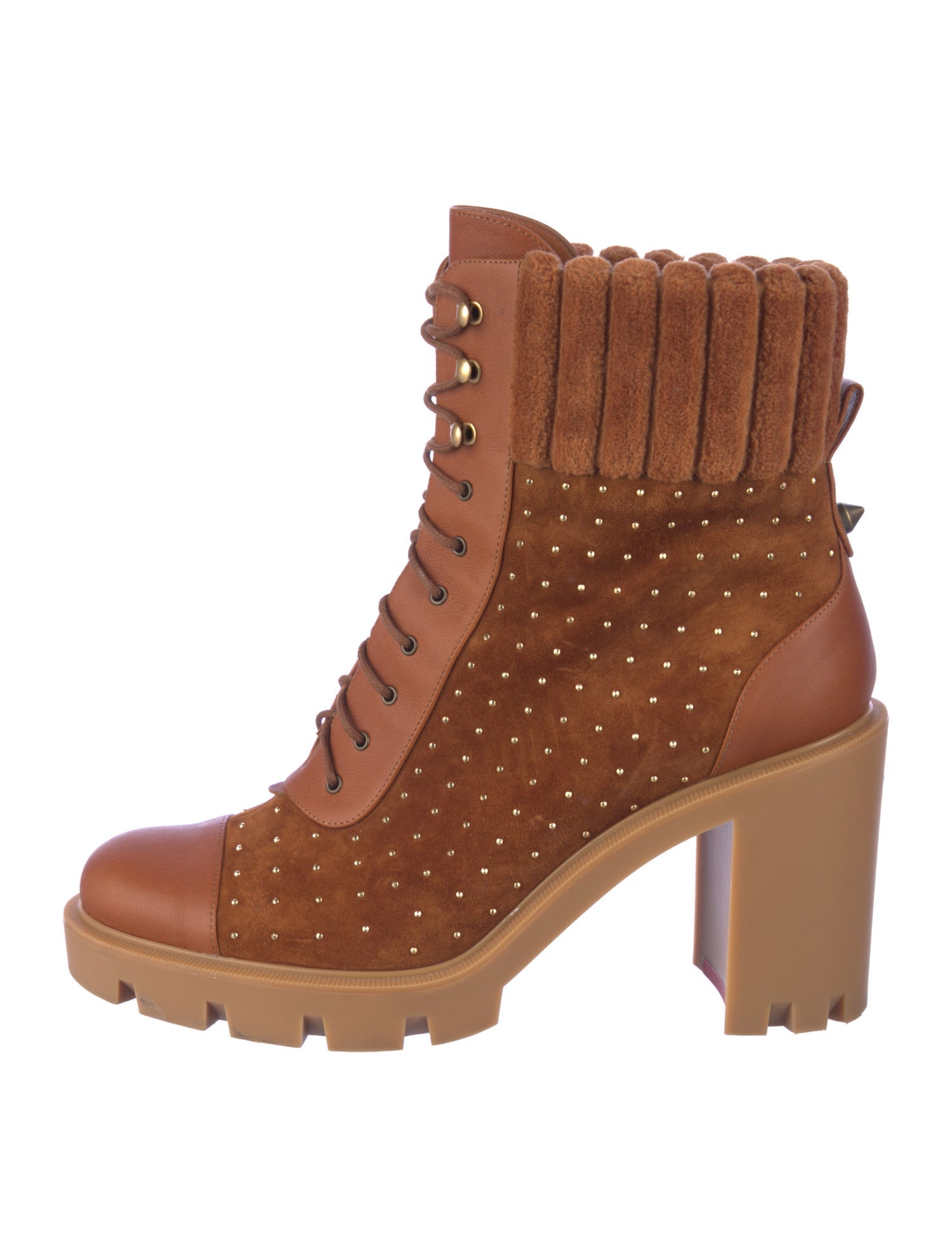 Christian Louboutin Suede Studded Accents Lace-Up Boots