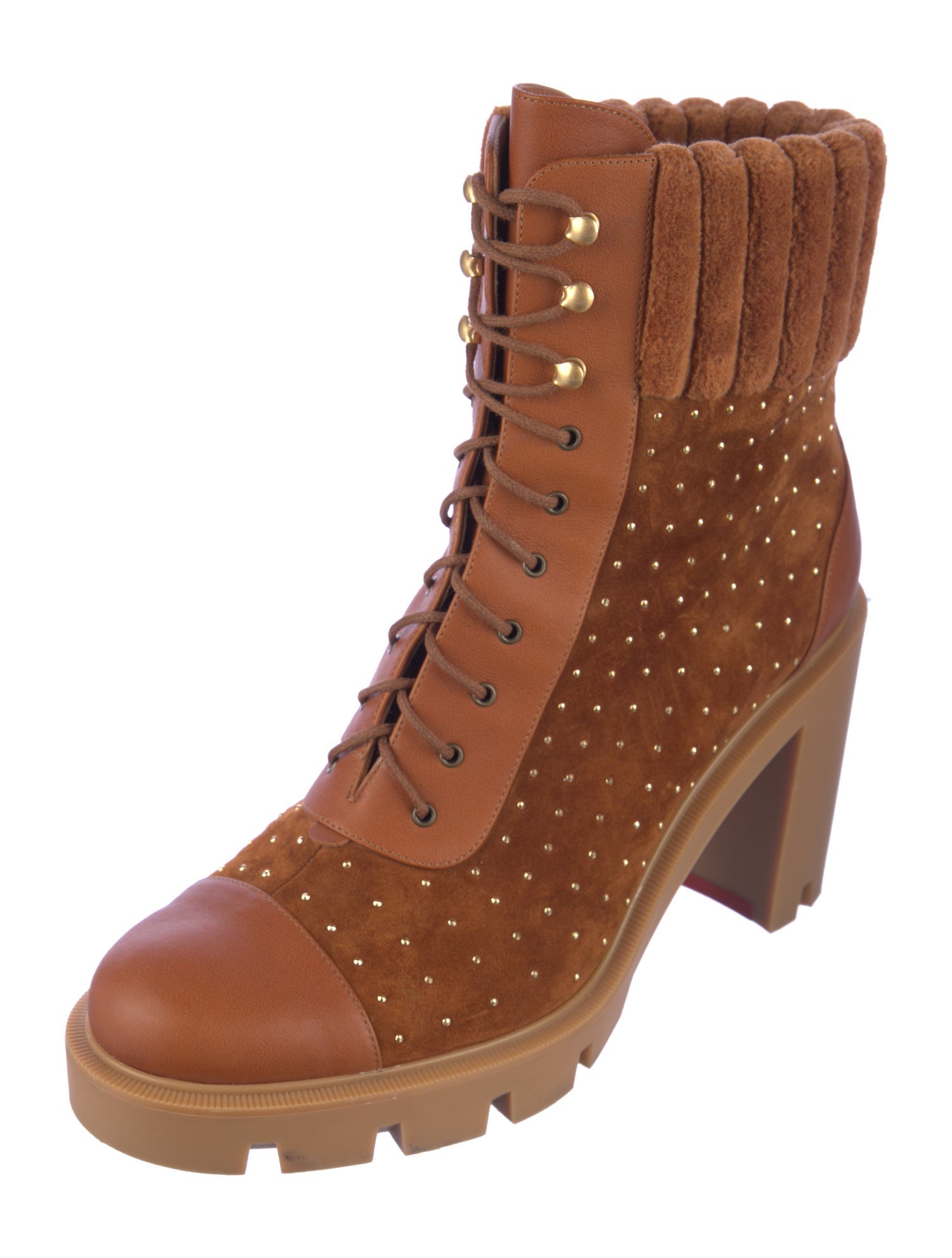 Christian Louboutin Suede Studded Accents Lace-Up Boots